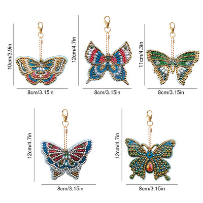 5Pcs Gorgeous Butterfly Acrylic Double Side Keychain Diamond Painting