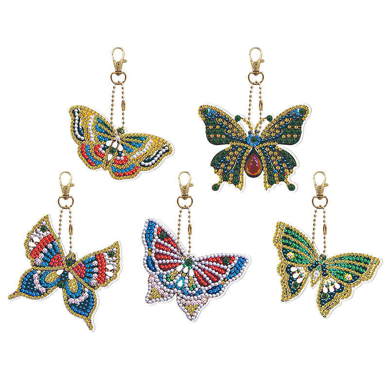 5Pcs Gorgeous Butterfly Acrylic Double Side Keychain Diamond Painting