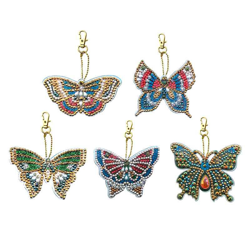 5Pcs Gorgeous Butterfly Acrylic Double Side Keychain Diamond Painting