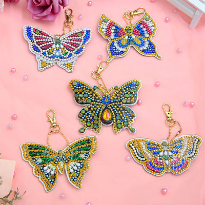 5Pcs Gorgeous Butterfly Acrylic Double Side Keychain Diamond Painting