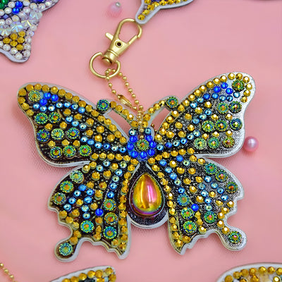 5Pcs Gorgeous Butterfly Acrylic Double Side Keychain Diamond Painting