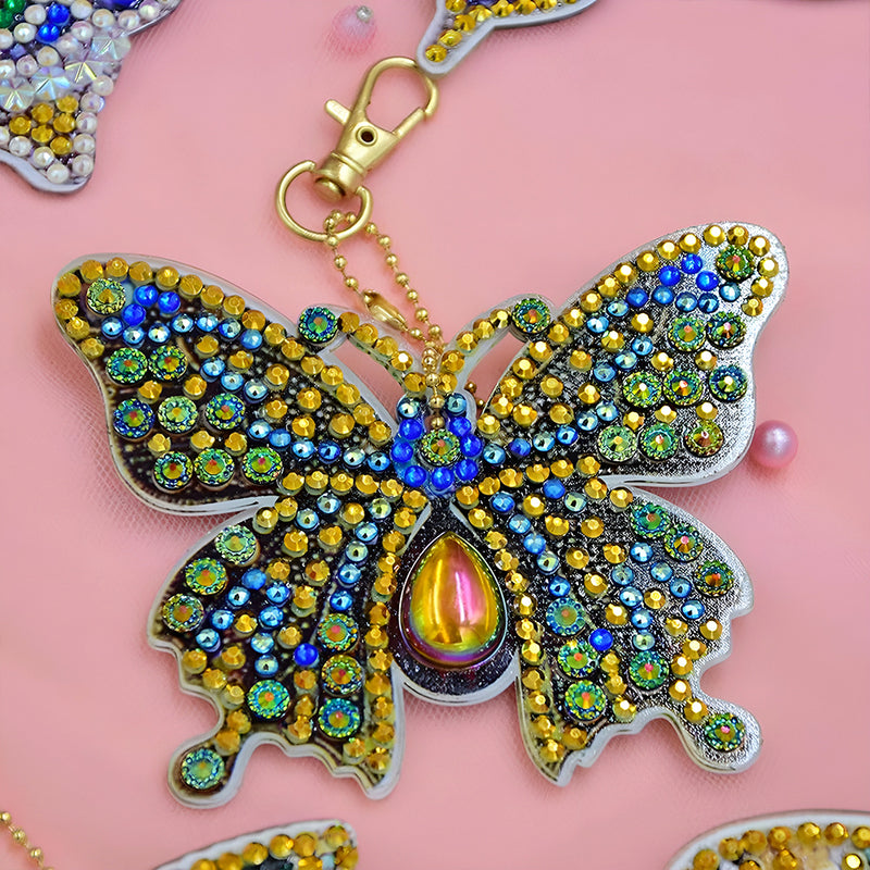 5Pcs Gorgeous Butterfly Acrylic Double Side Keychain Diamond Painting