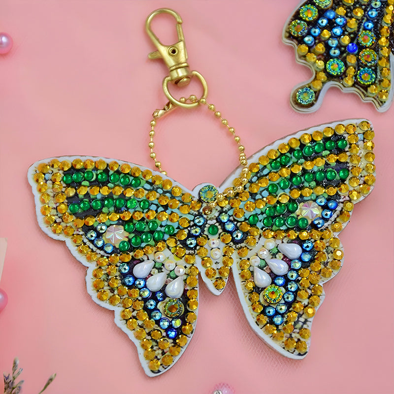 5Pcs Gorgeous Butterfly Acrylic Double Side Keychain Diamond Painting