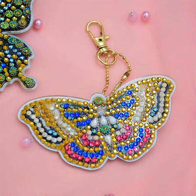 5Pcs Gorgeous Butterfly Acrylic Double Side Keychain Diamond Painting