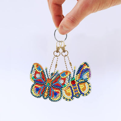 5Pcs Beautiful and Gorgeous Butterfly Acrylic Double Side Keychain Diamond Painting