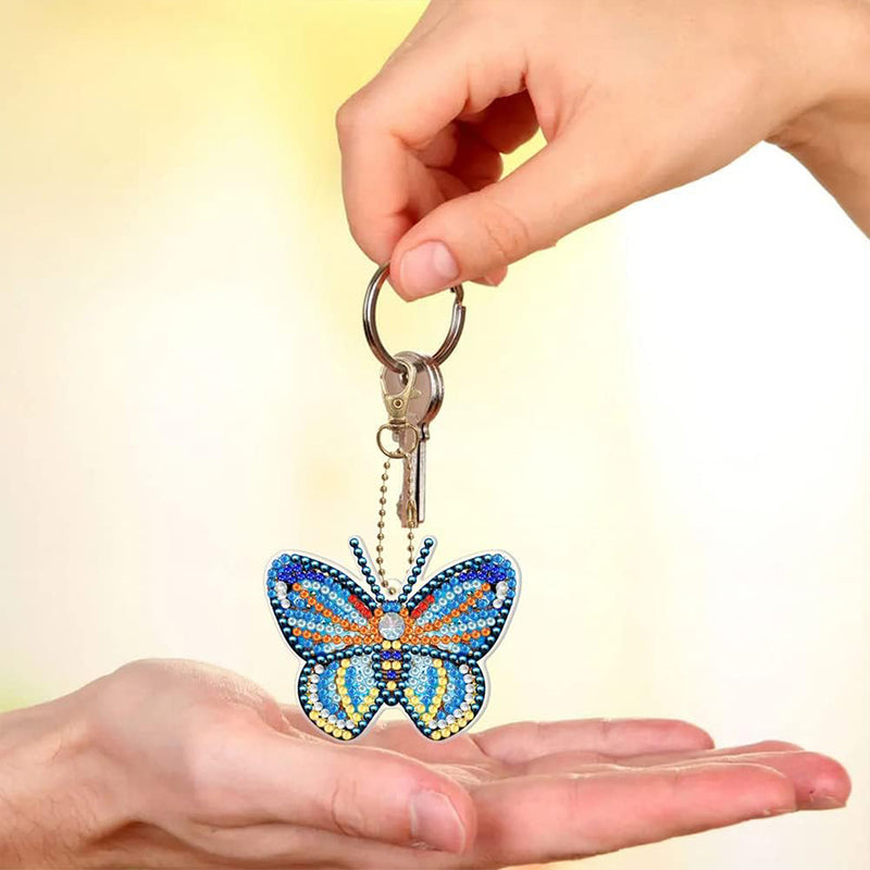 5Pcs Beautiful and Gorgeous Butterfly Acrylic Double Side Keychain Diamond Painting