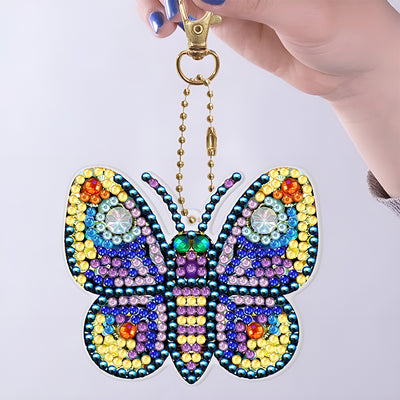 5Pcs Beautiful and Gorgeous Butterfly Acrylic Double Side Keychain Diamond Painting