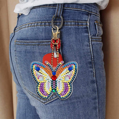 5Pcs Beautiful and Gorgeous Butterfly Acrylic Double Side Keychain Diamond Painting