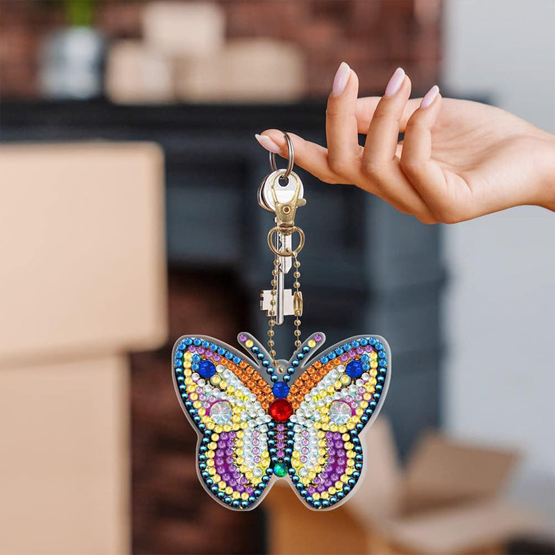 5Pcs Beautiful and Gorgeous Butterfly Acrylic Double Side Keychain Diamond Painting