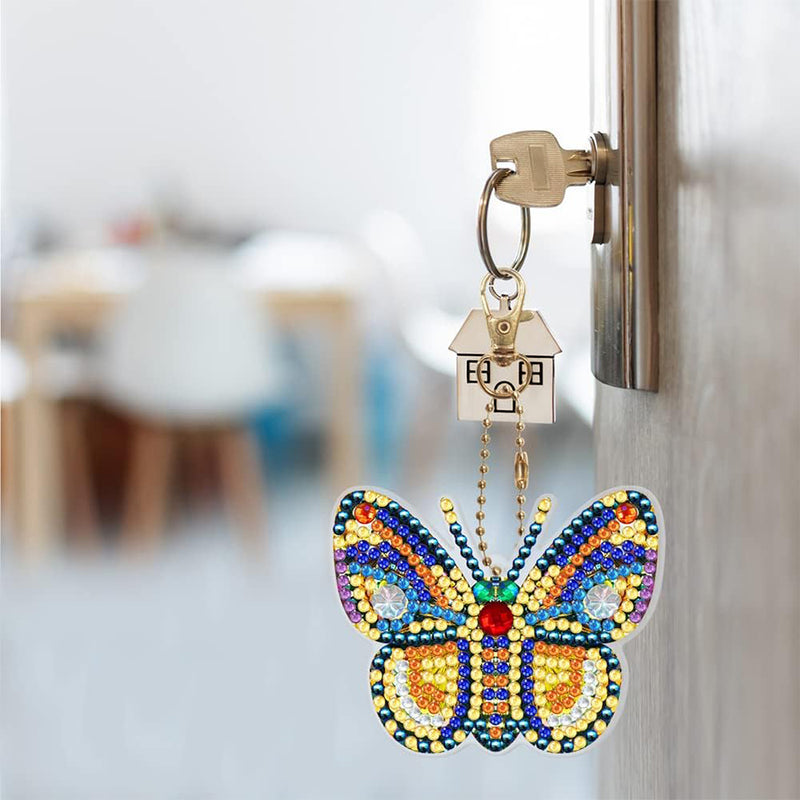 5Pcs Beautiful and Gorgeous Butterfly Acrylic Double Side Keychain Diamond Painting