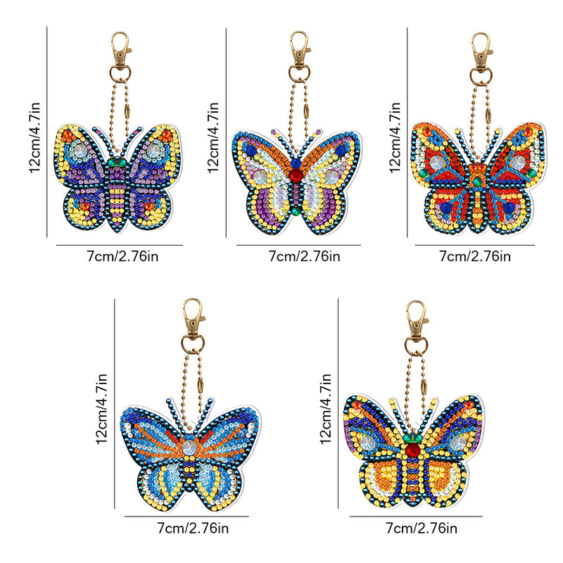 5Pcs Beautiful and Gorgeous Butterfly Acrylic Double Side Keychain Diamond Painting