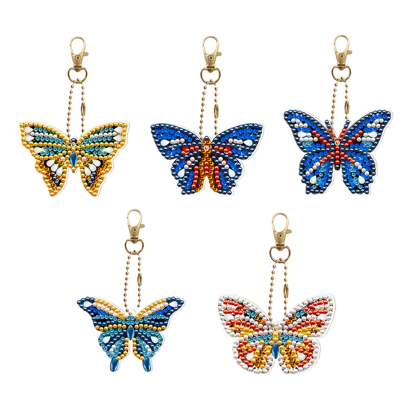 5Pcs Beautiful and Colorful Butterfly Acrylic Double Side Keychain Diamond Painting