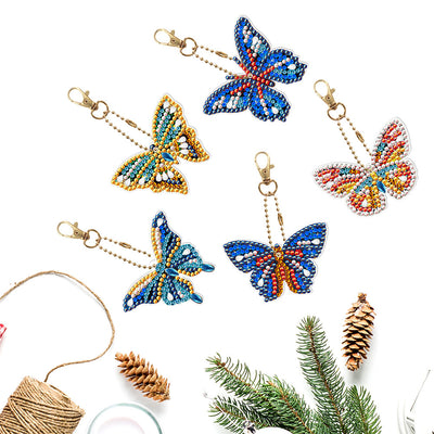 5Pcs Beautiful and Colorful Butterfly Acrylic Double Side Keychain Diamond Painting