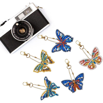 5Pcs Beautiful and Colorful Butterfly Acrylic Double Side Keychain Diamond Painting