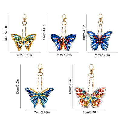 5Pcs Beautiful and Colorful Butterfly Acrylic Double Side Keychain Diamond Painting