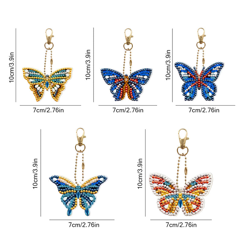 5Pcs Beautiful and Colorful Butterfly Acrylic Double Side Keychain Diamond Painting