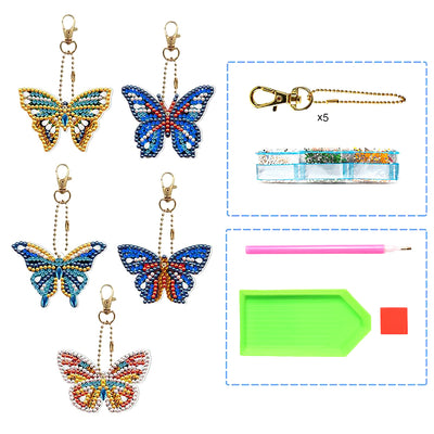 5Pcs Beautiful and Colorful Butterfly Acrylic Double Side Keychain Diamond Painting