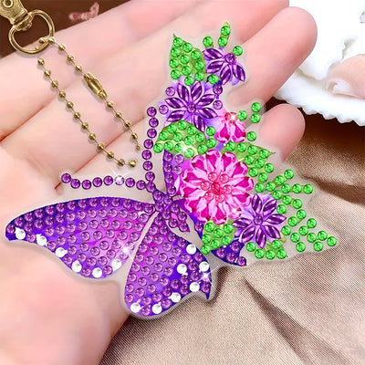 6Pcs Flower Butterfly Acrylic Double Side Keychain Diamond Painting