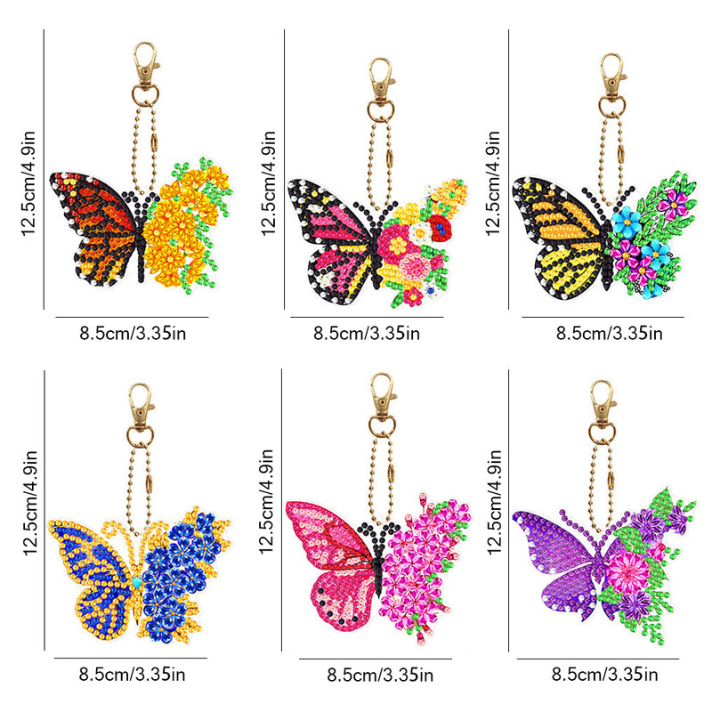 6Pcs Flower Butterfly Acrylic Double Side Keychain Diamond Painting