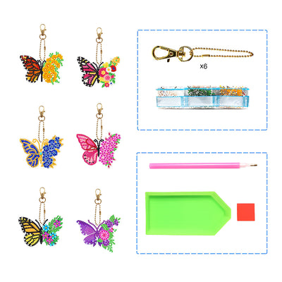 6Pcs Flower Butterfly Acrylic Double Side Keychain Diamond Painting