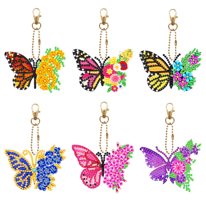 6Pcs Flower Butterfly Acrylic Double Side Keychain Diamond Painting