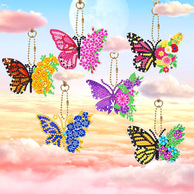 6Pcs Flower Butterfly Acrylic Double Side Keychain Diamond Painting