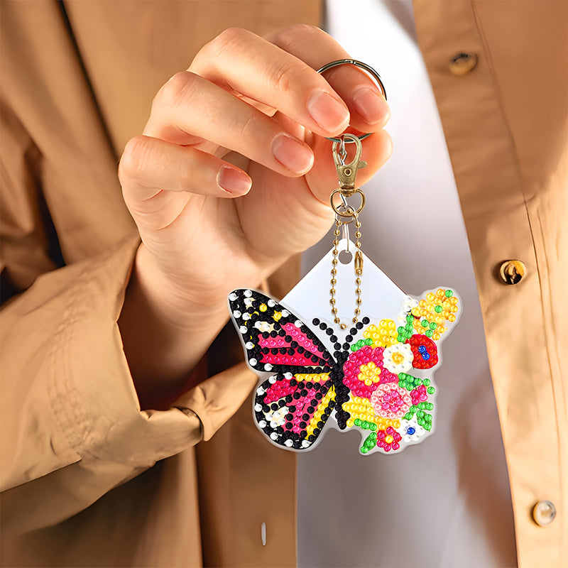 6Pcs Flower Butterfly Acrylic Double Side Keychain Diamond Painting