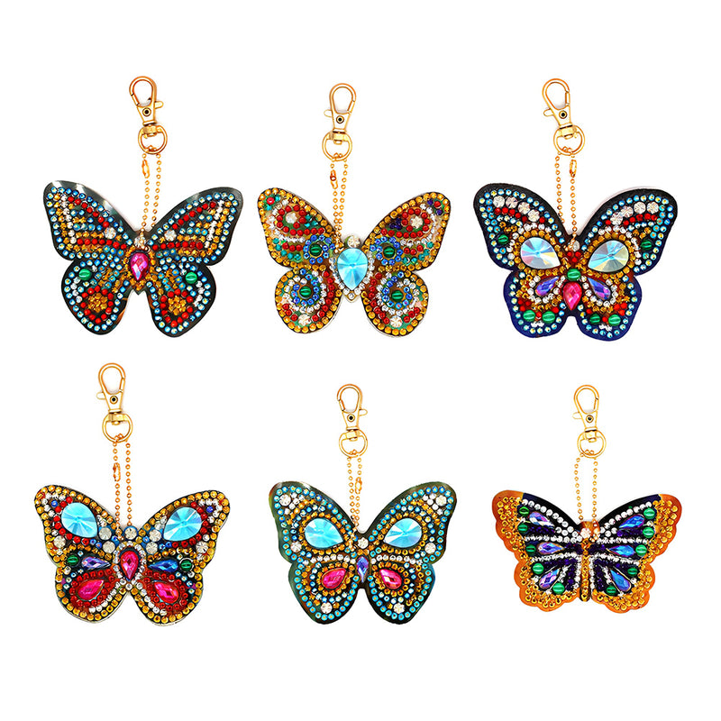 6Pcs Gorgeous Butterfly Acrylic Double Side Keychain Diamond Painting