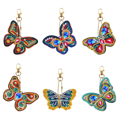 6Pcs Gorgeous Butterfly Acrylic Double Side Keychain Diamond Painting