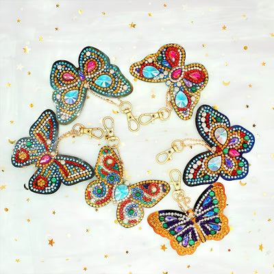 6Pcs Gorgeous Butterfly Acrylic Double Side Keychain Diamond Painting