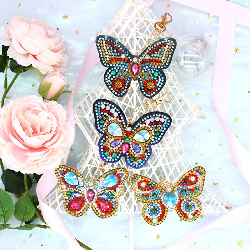 6Pcs Gorgeous Butterfly Acrylic Double Side Keychain Diamond Painting