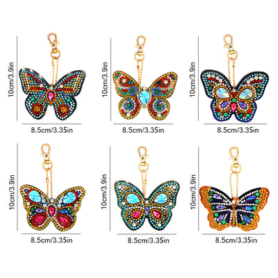 6Pcs Gorgeous Butterfly Acrylic Double Side Keychain Diamond Painting