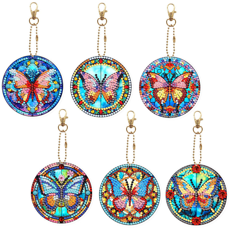 6Pcs Retro Gorgeous Butterfly Acrylic Double Side Keychain Diamond Painting