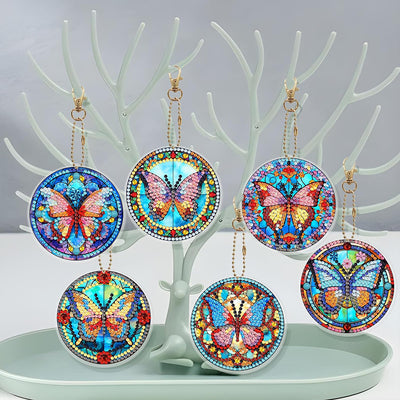 6Pcs Retro Gorgeous Butterfly Acrylic Double Side Keychain Diamond Painting