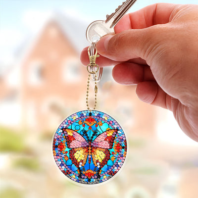 6Pcs Retro Gorgeous Butterfly Acrylic Double Side Keychain Diamond Painting