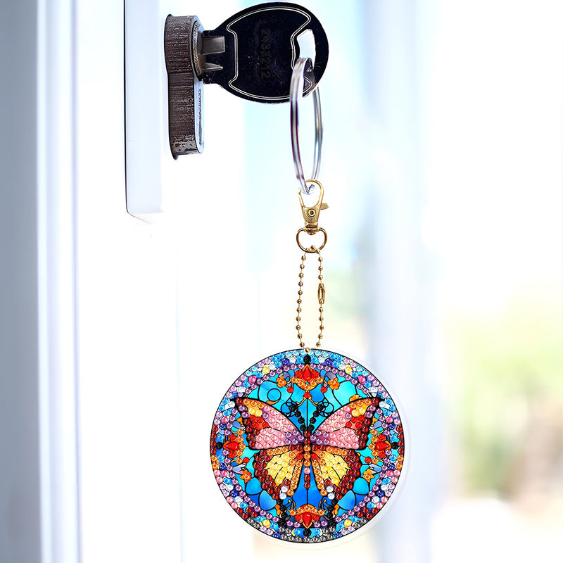 6Pcs Retro Gorgeous Butterfly Acrylic Double Side Keychain Diamond Painting