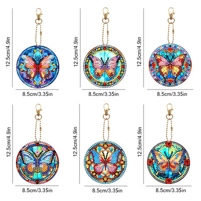 6Pcs Retro Gorgeous Butterfly Acrylic Double Side Keychain Diamond Painting