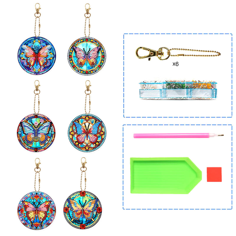 6Pcs Retro Gorgeous Butterfly Acrylic Double Side Keychain Diamond Painting