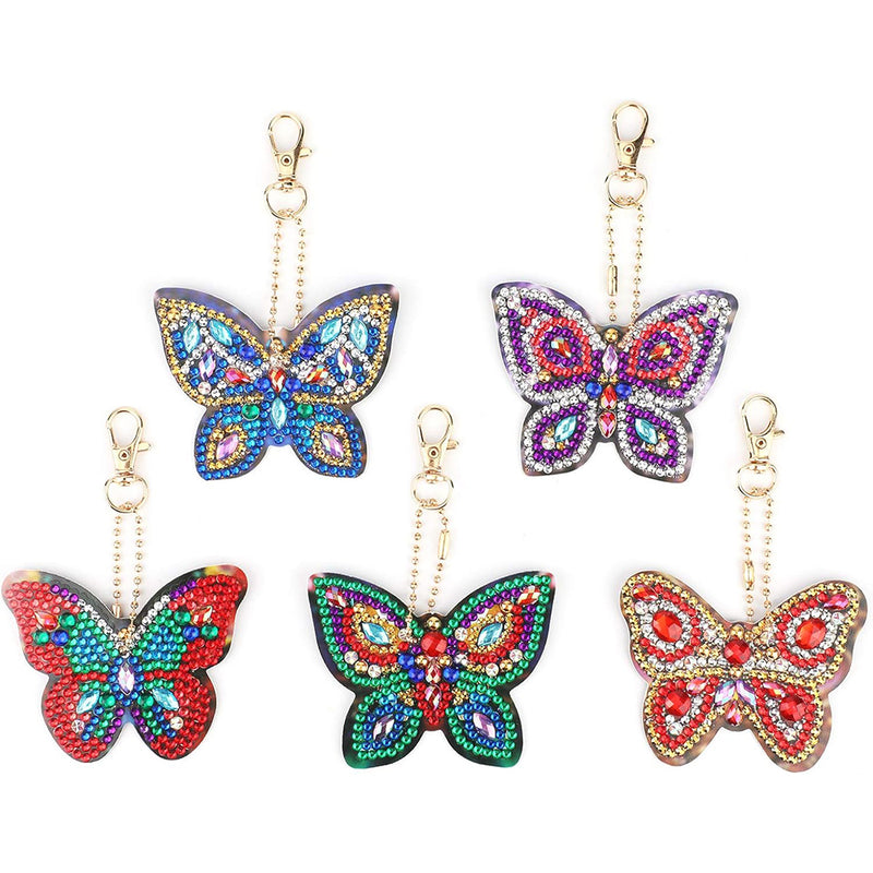 5Pcs Shiny Butterfly Acrylic Double Side Keychain Diamond Painting