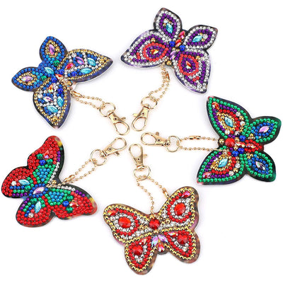 5Pcs Shiny Butterfly Acrylic Double Side Keychain Diamond Painting