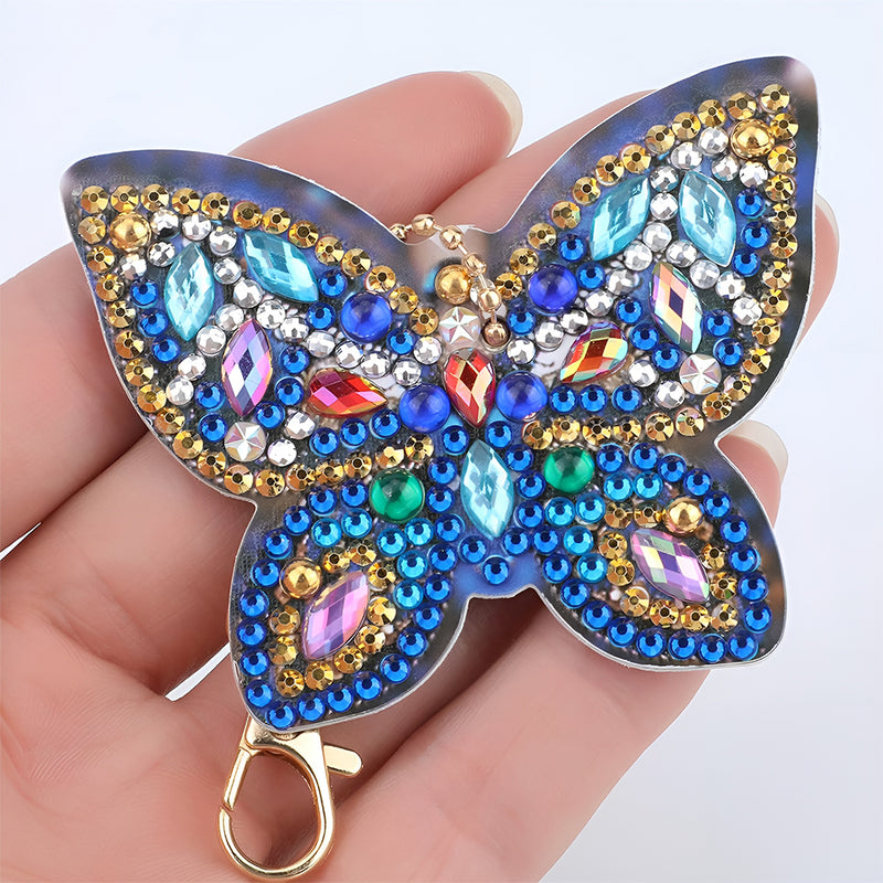 5Pcs Shiny Butterfly Acrylic Double Side Keychain Diamond Painting