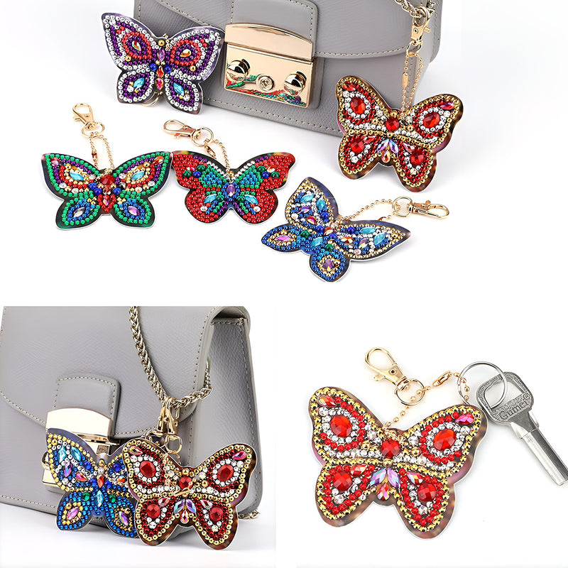 5Pcs Shiny Butterfly Acrylic Double Side Keychain Diamond Painting