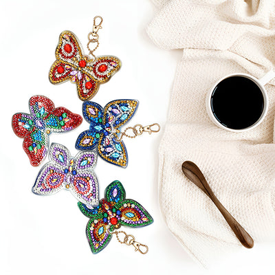 5Pcs Shiny Butterfly Acrylic Double Side Keychain Diamond Painting