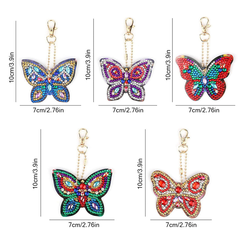 5Pcs Shiny Butterfly Acrylic Double Side Keychain Diamond Painting