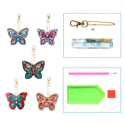 5Pcs Shiny Butterfly Acrylic Double Side Keychain Diamond Painting