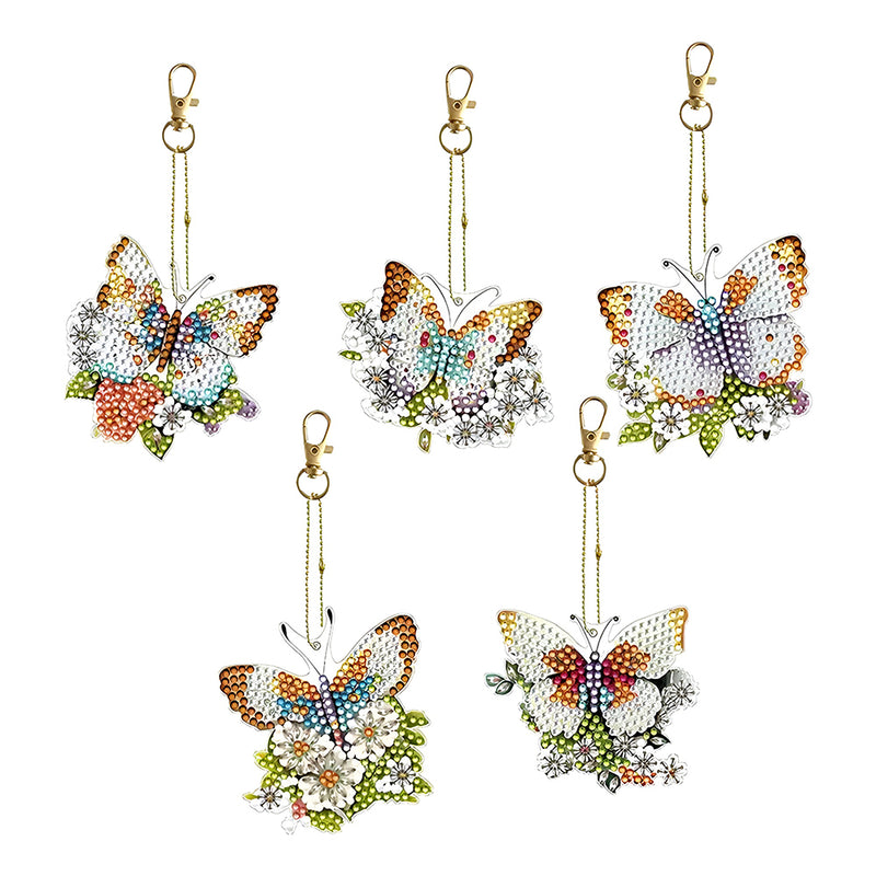 5Pcs Flower Butterfly Acrylic Double Side Keychain Diamond Painting