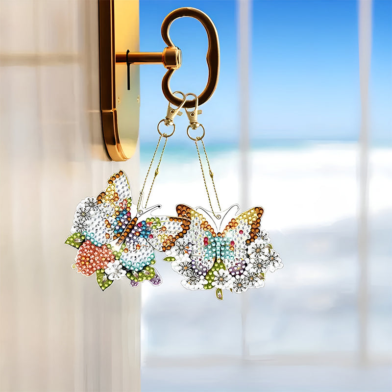 5Pcs Flower Butterfly Acrylic Double Side Keychain Diamond Painting