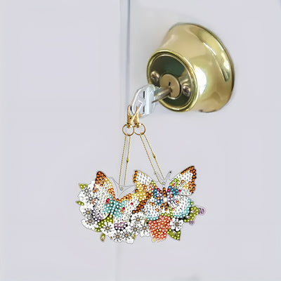 5Pcs Flower Butterfly Acrylic Double Side Keychain Diamond Painting