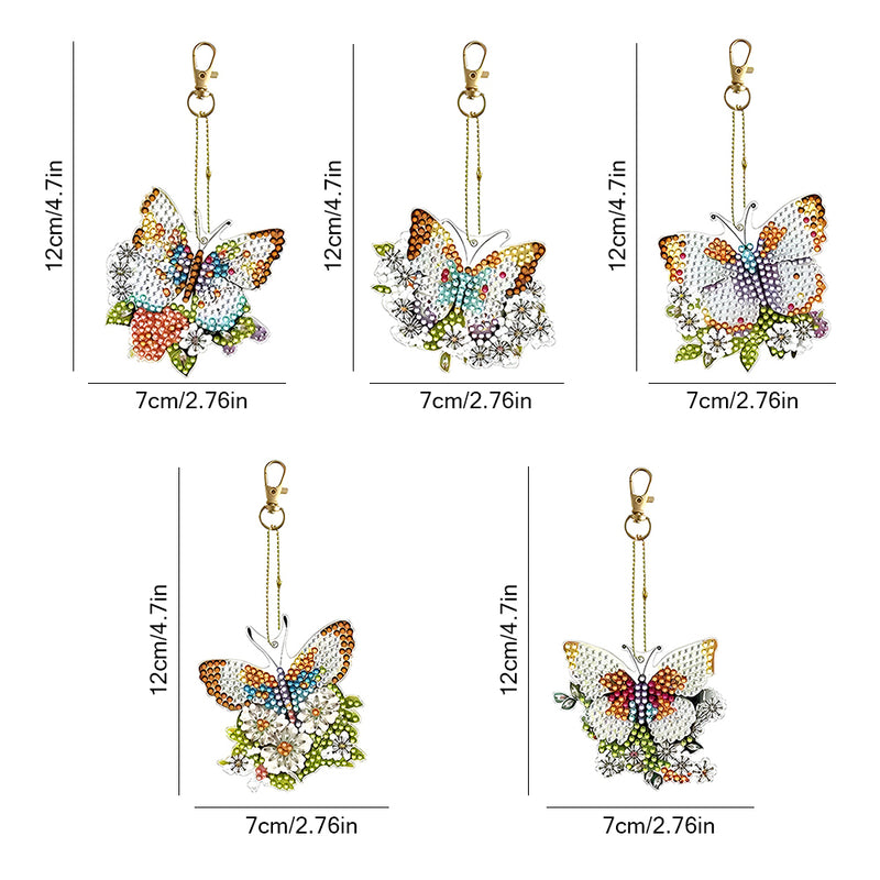 5Pcs Flower Butterfly Acrylic Double Side Keychain Diamond Painting