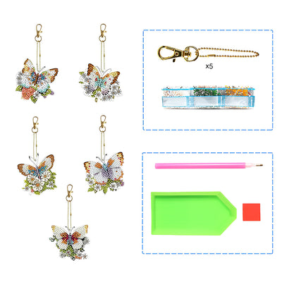 5Pcs Flower Butterfly Acrylic Double Side Keychain Diamond Painting